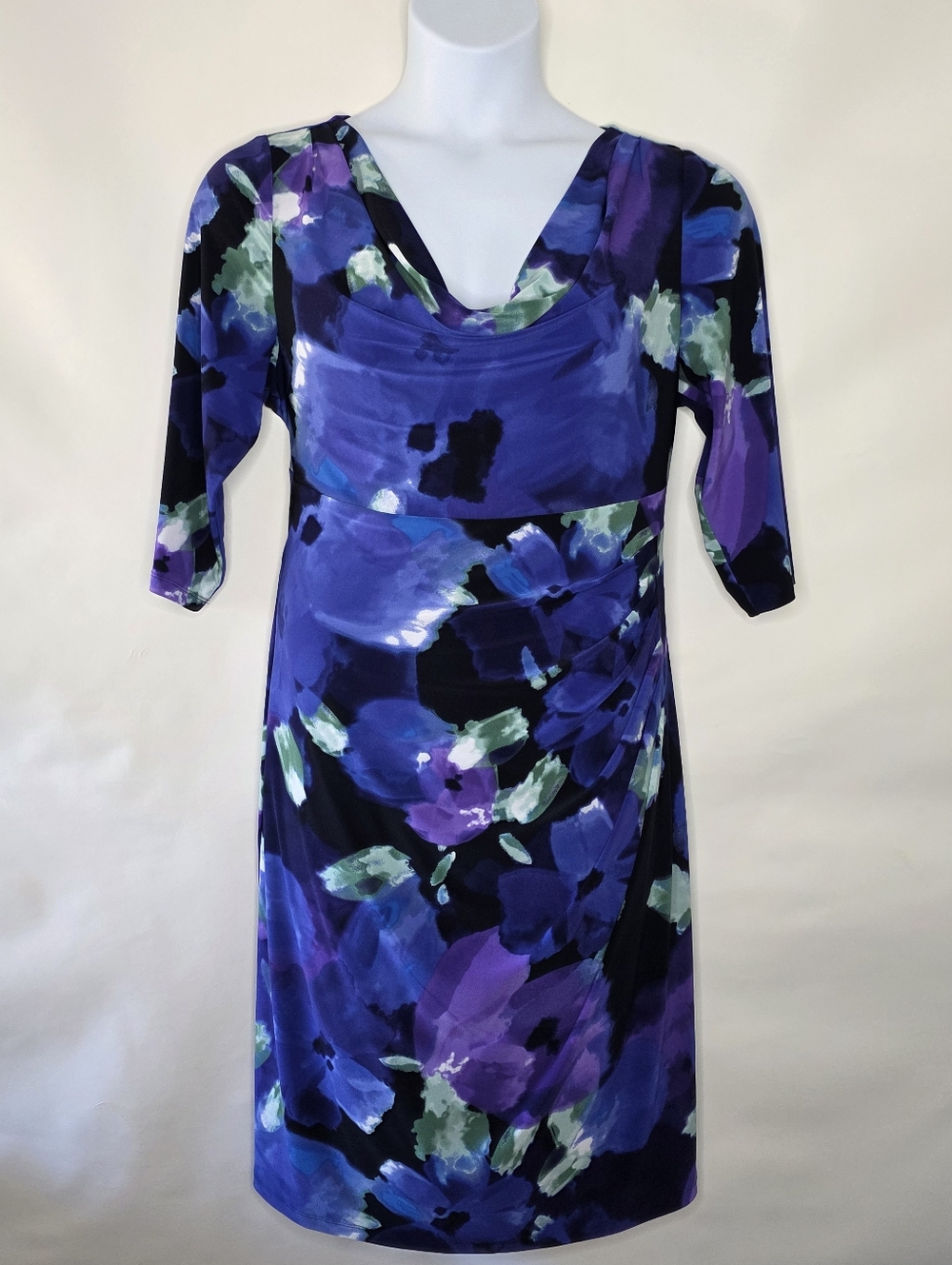 Lauren Ralph Lauren Watercolor Print Dress Plus Size 16W Stretch Vibrant Spring